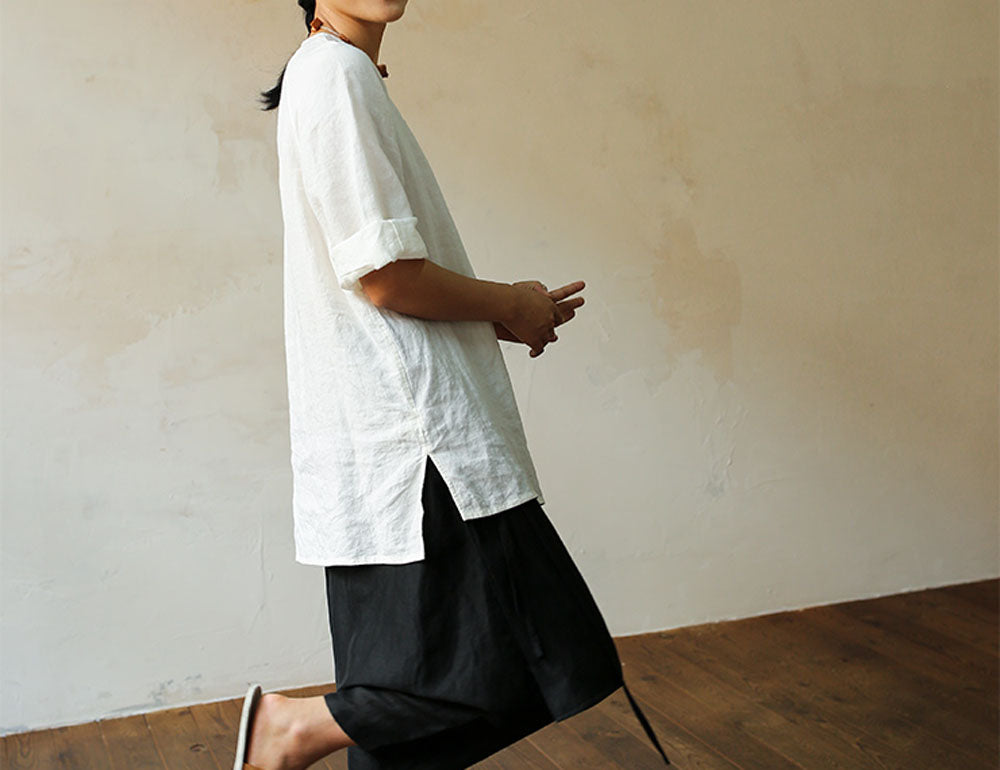 edoa Washed French Linen Tunic Top