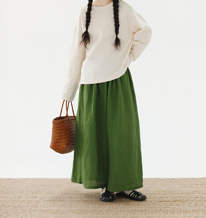 edoa Stone-washed Linen Wide Leg Pants 