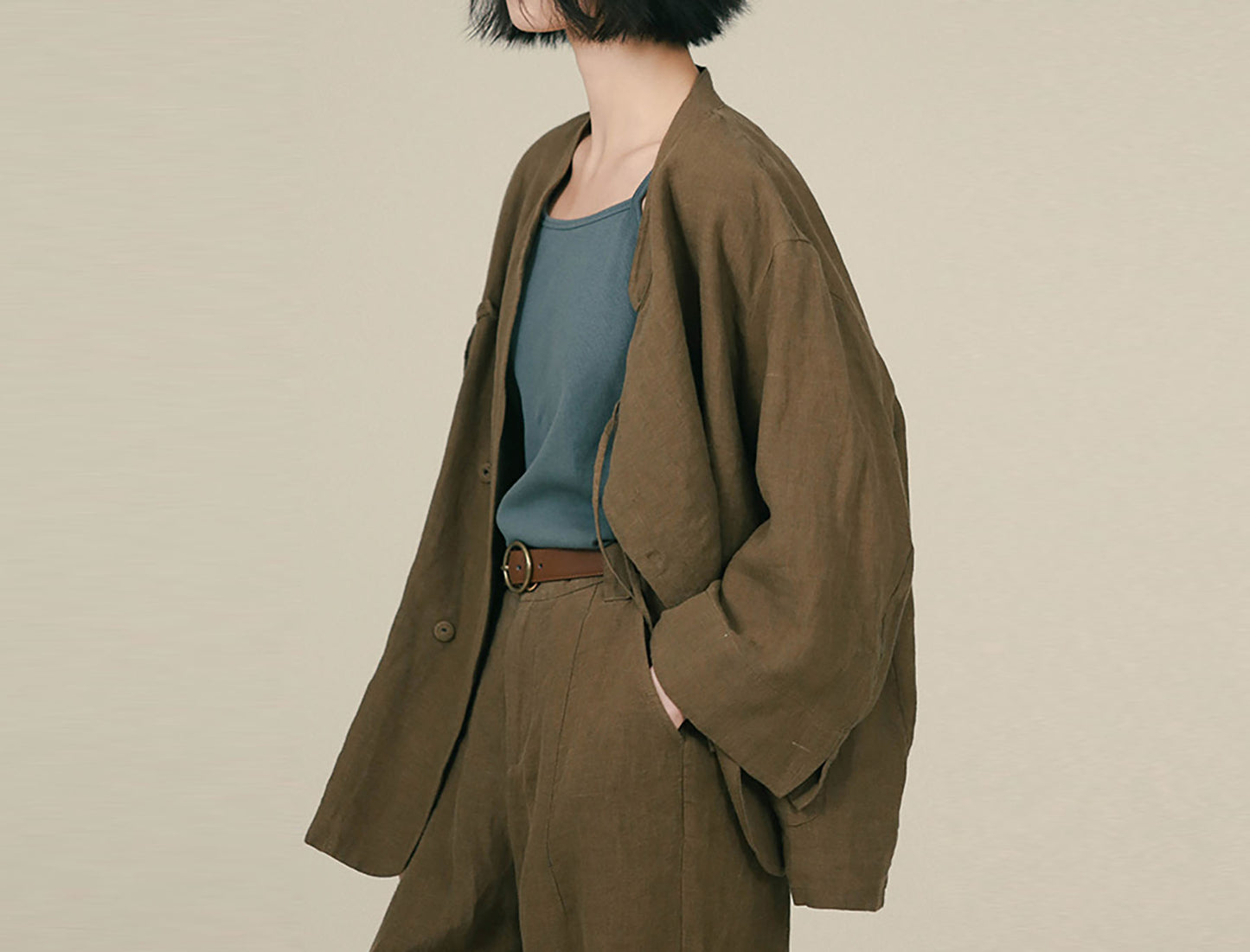 edoa Linen Chinese Cheongsam Collar Shirt 