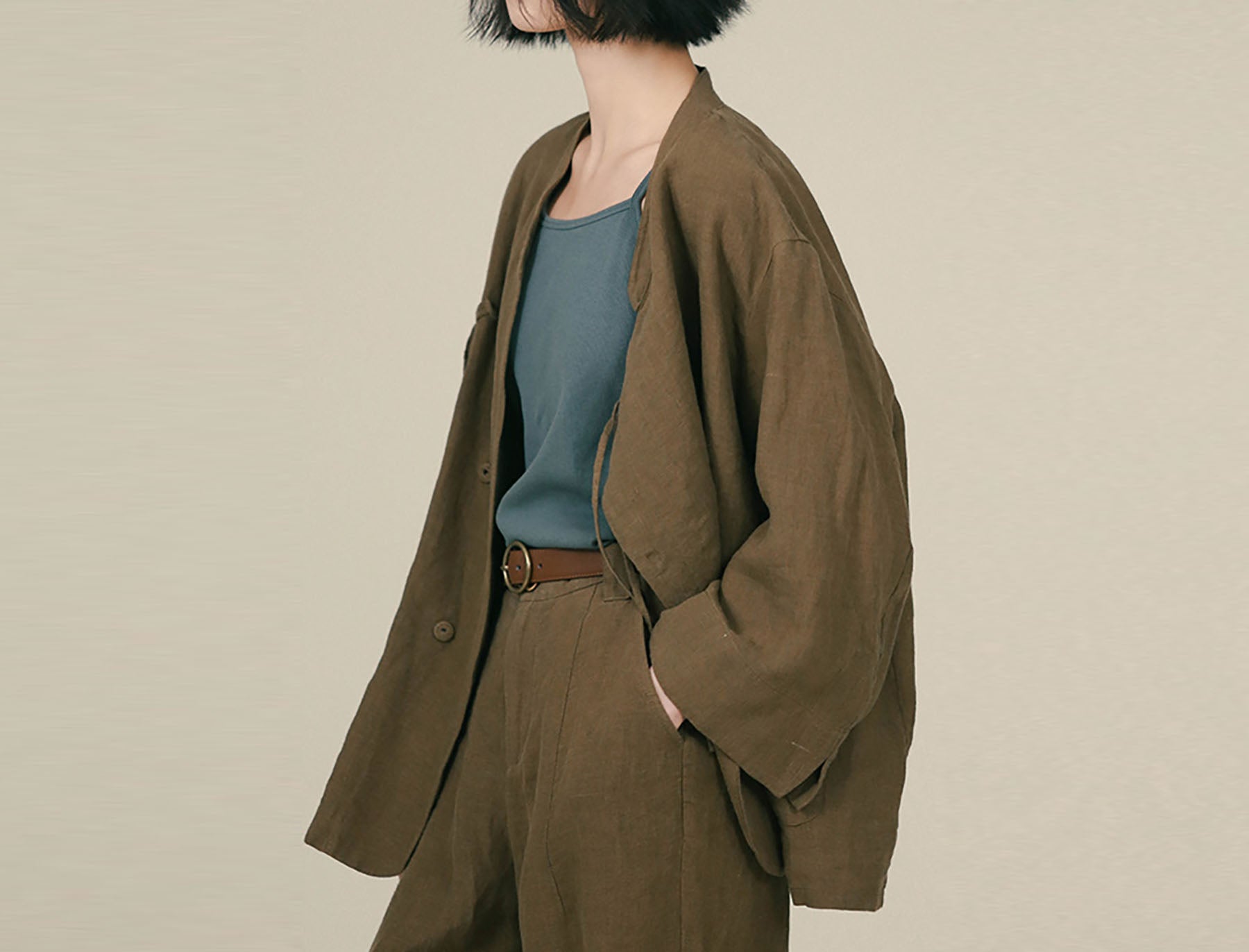 edoa Linen Chinese Cheongsam Collar Shirt 