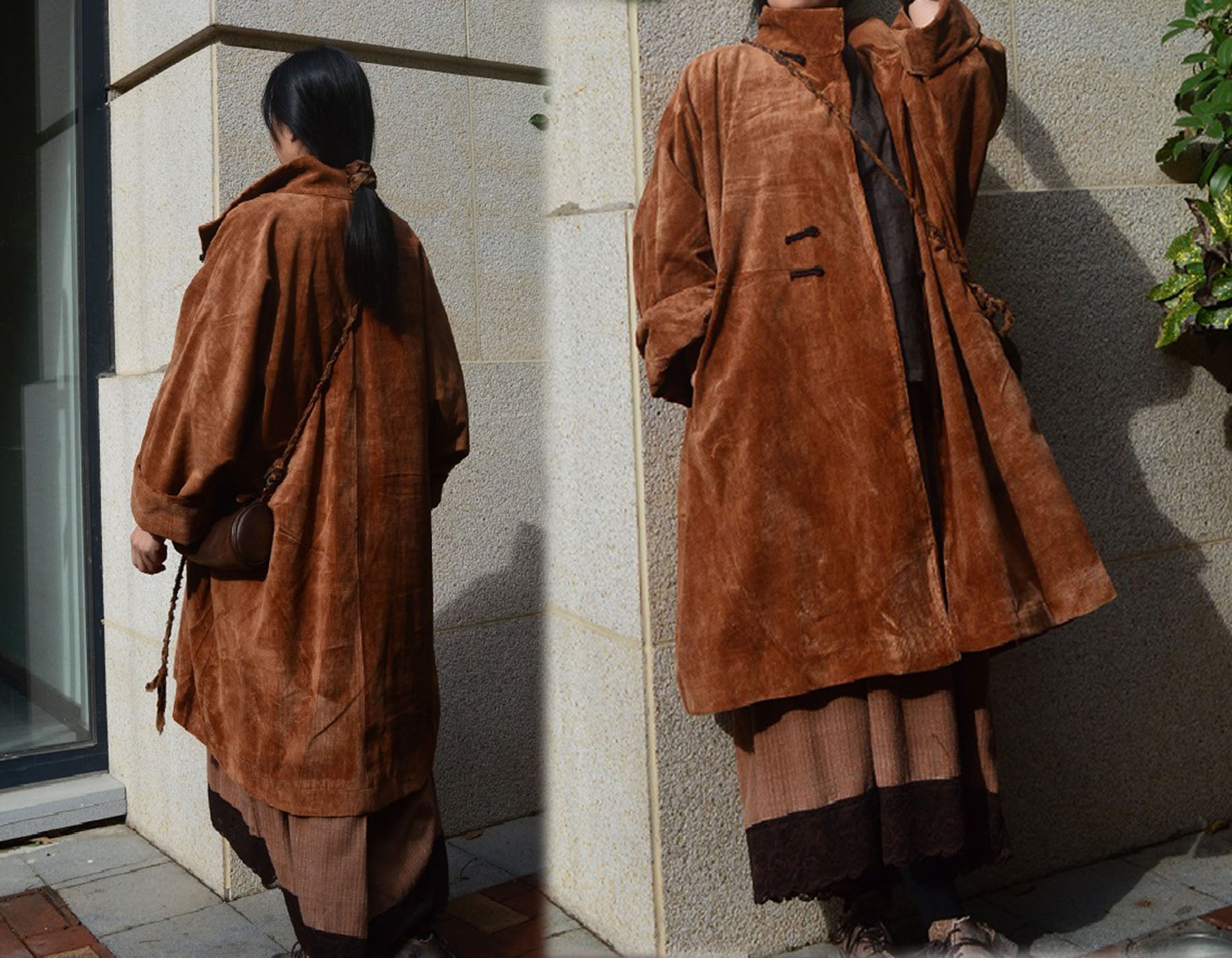 edoa Mud Tussah Silk Corduroy Long Coat 
