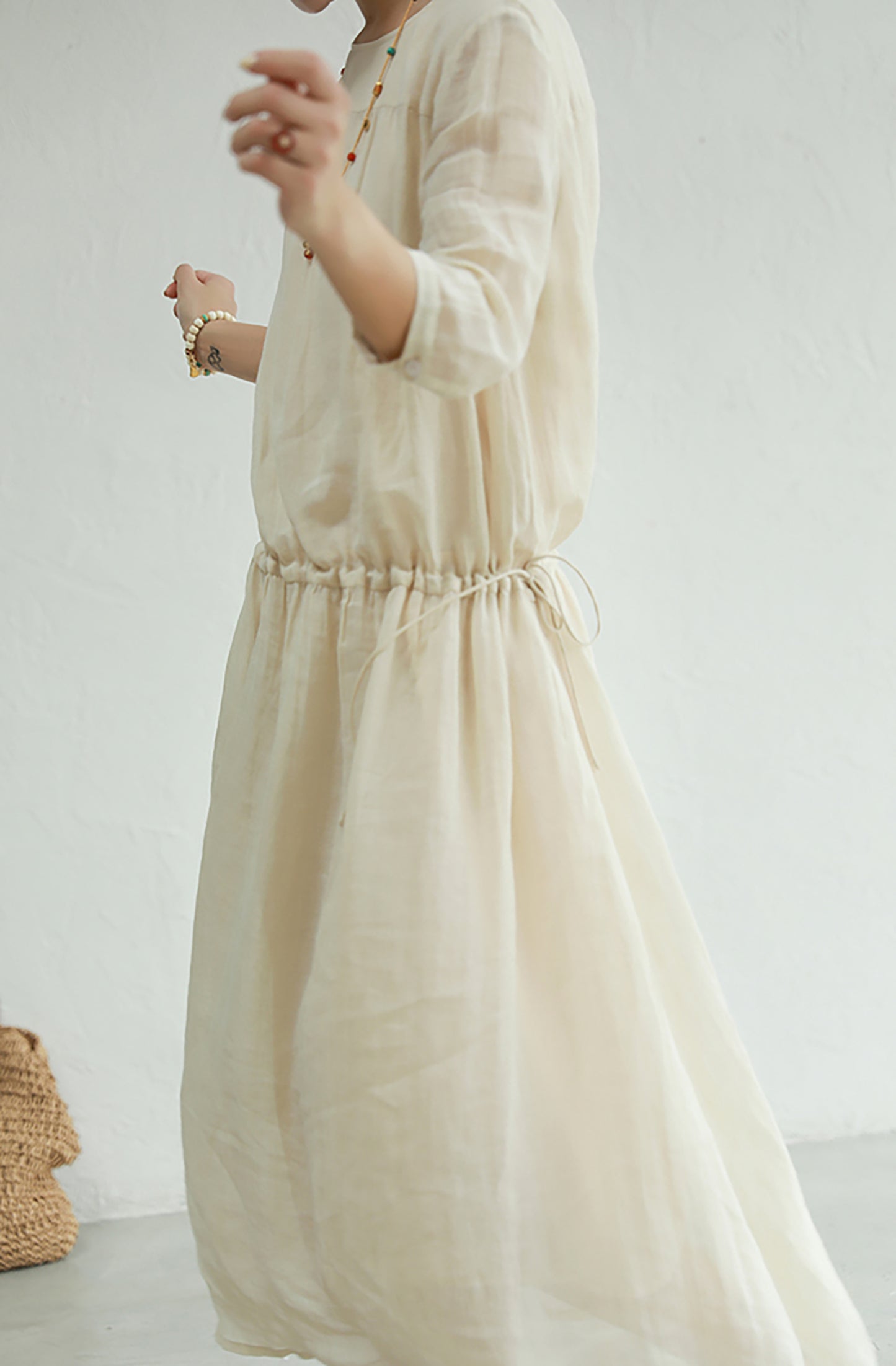 edoa High Count Ramie Cinch Dress