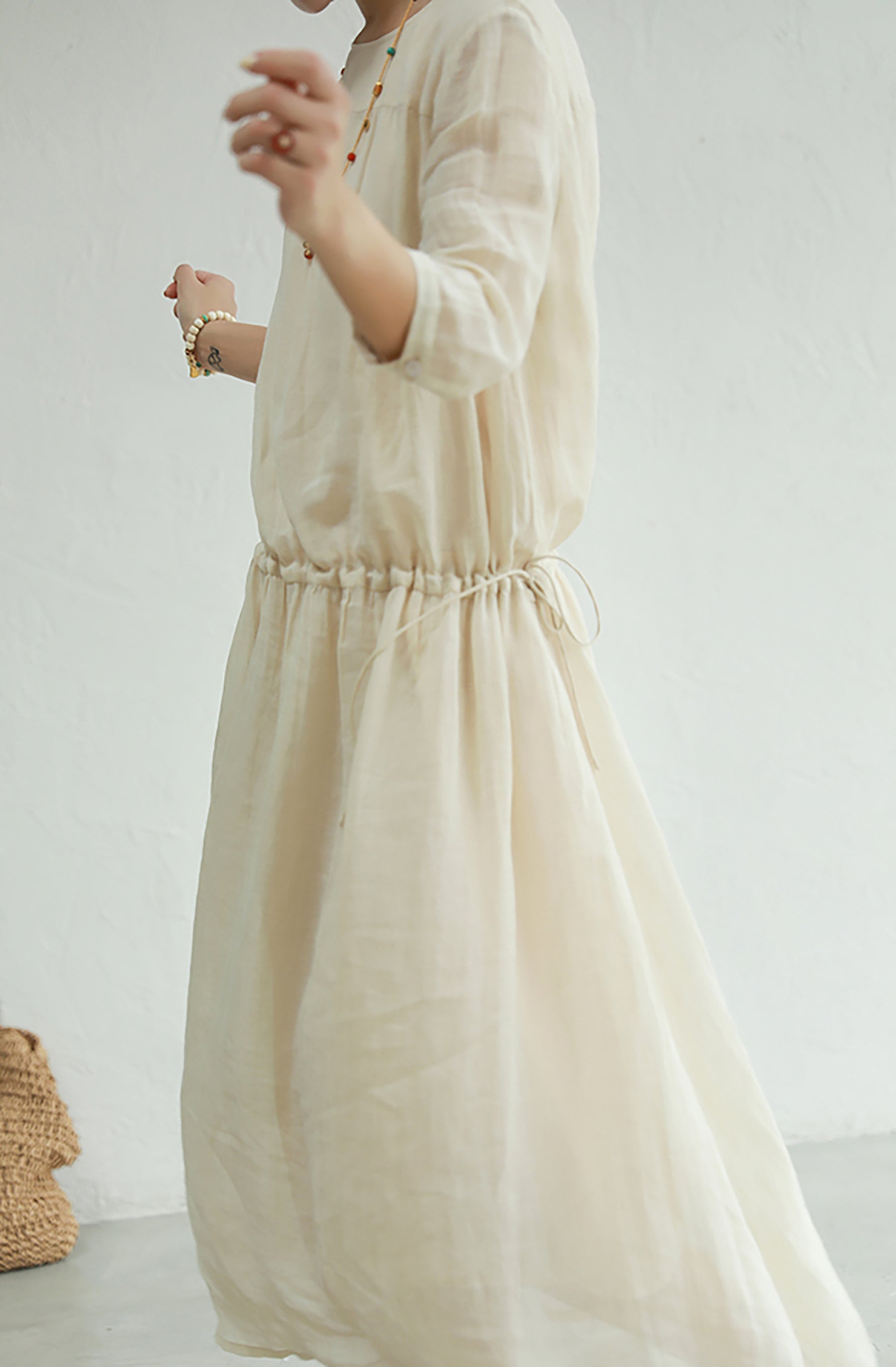 edoa High Count Ramie Cinch Dress