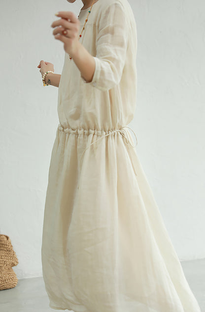 edoa High Count Ramie Cinch Dress