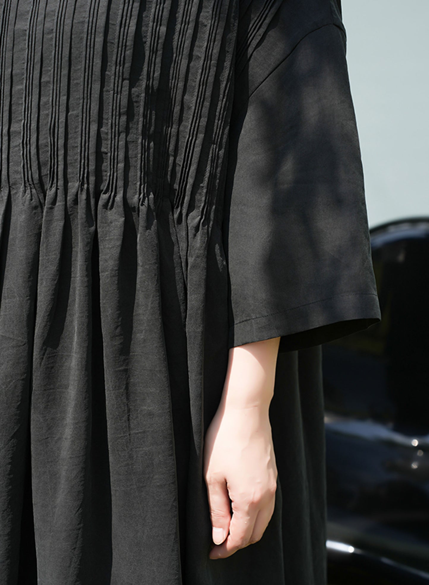 Hand Pintucked Cracked Mud Silk Charmeuse Dress dr0260 L205