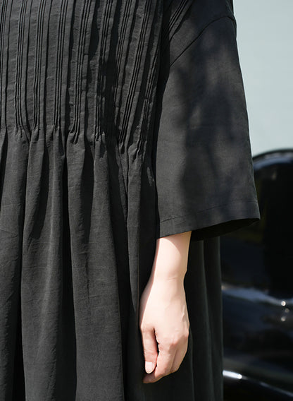 Hand Pintucked Cracked Mud Silk Charmeuse Dress dr0260 L205