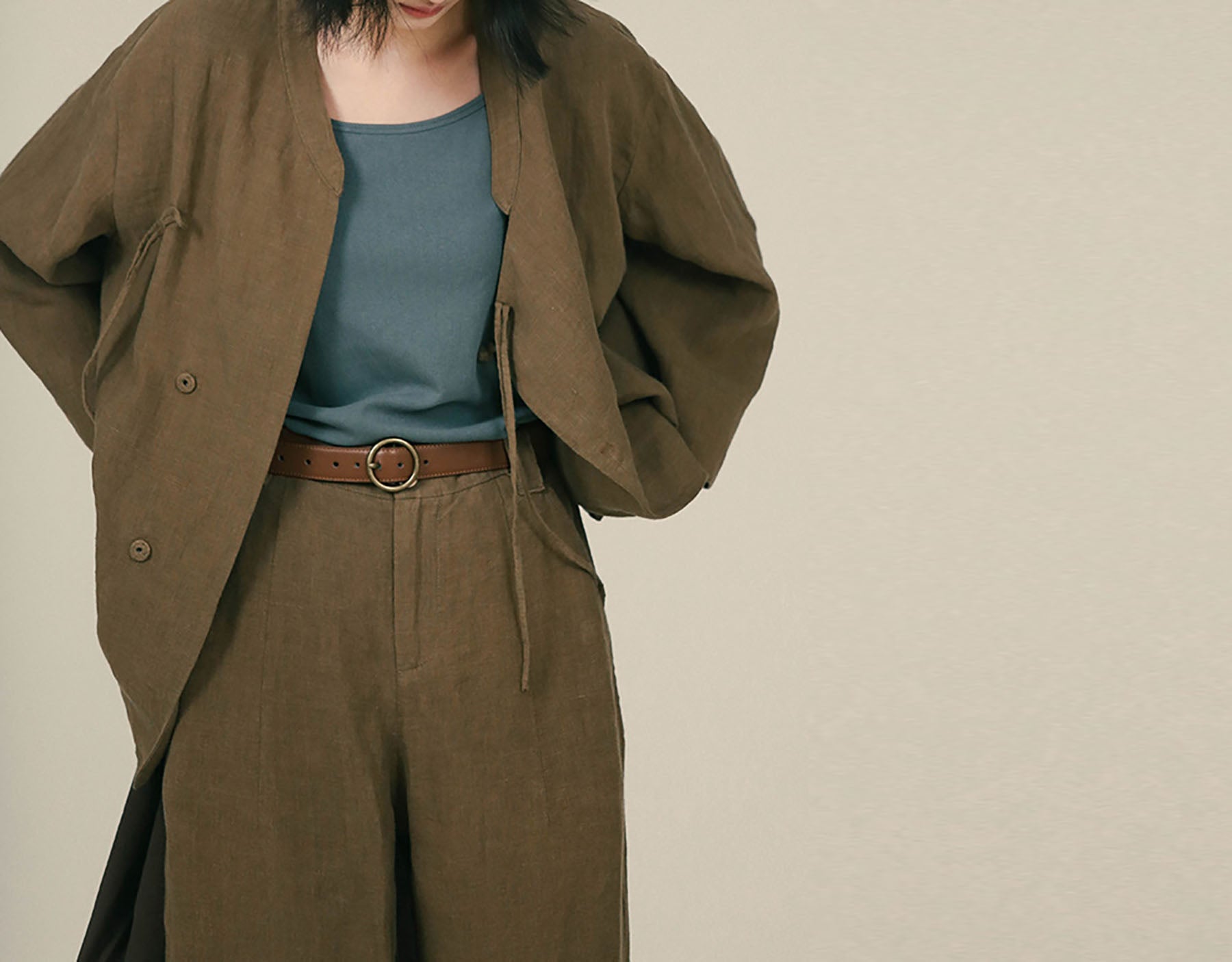 edoa Linen Chinese Cheongsam Collar Shirt 