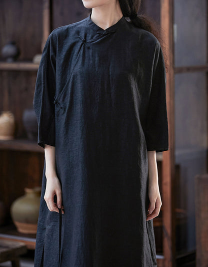 edoa Loose Fitting Cracked Mud Silk Qipao Dress 