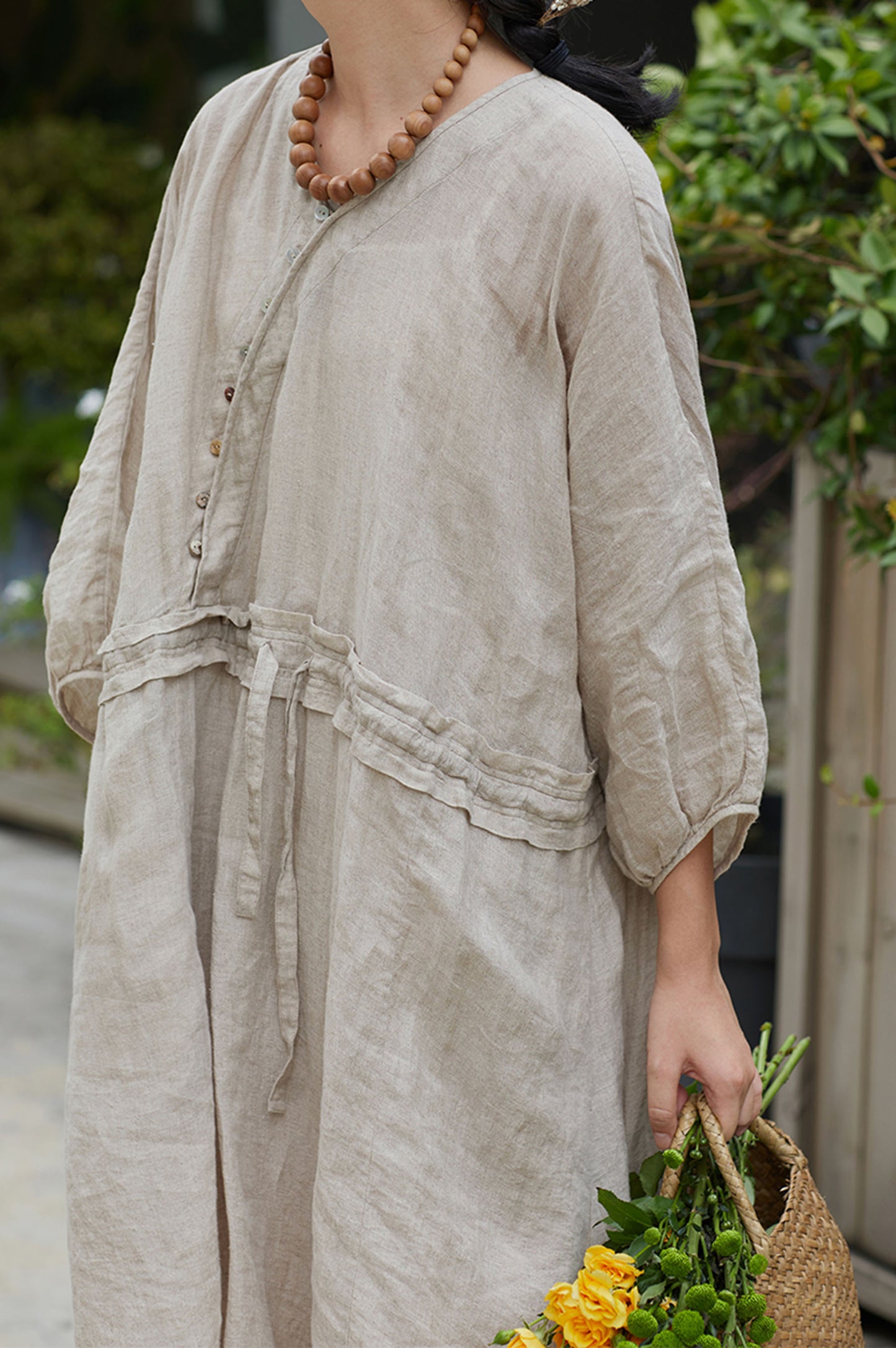 edoa Low Waist Flax Linen Dress