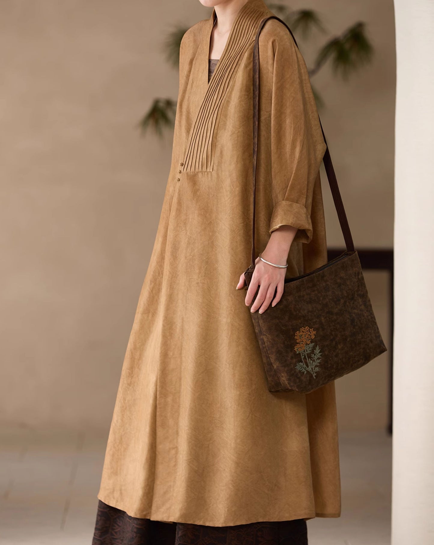 edoa Distressed Plant Dye Silk Charmeuse Coat