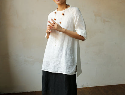 edoa Washed French Linen Tunic Top