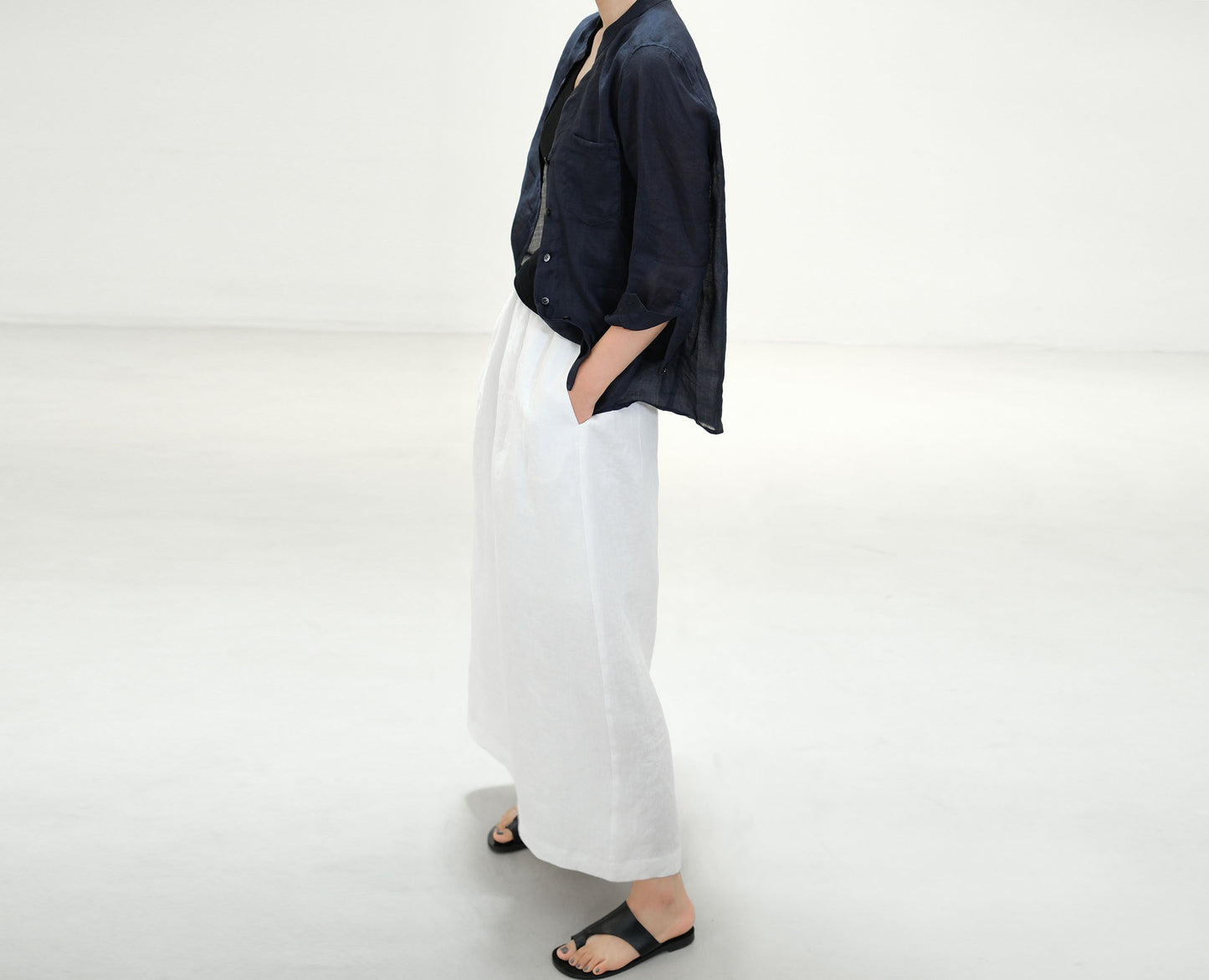 edoa Flax Linen Bud Skirt with pocket