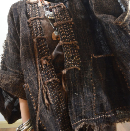 Loose Fitting Plant Dyed Hand Woven Linen Cardigan Jacket ja0051 A673