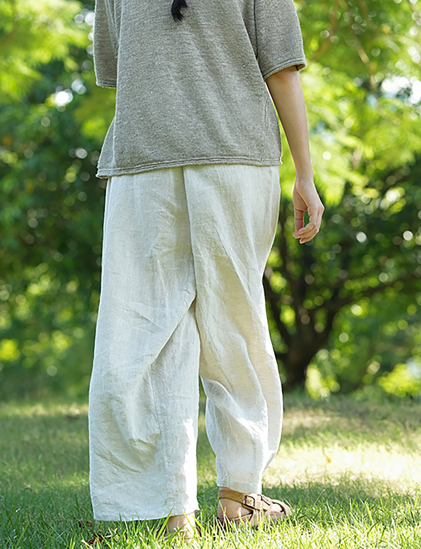 edoa Super Loose Flax Linen Tapered Pants