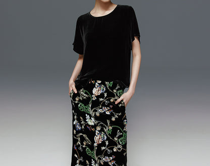 edoa Silk Velvet Short Sleeve Top