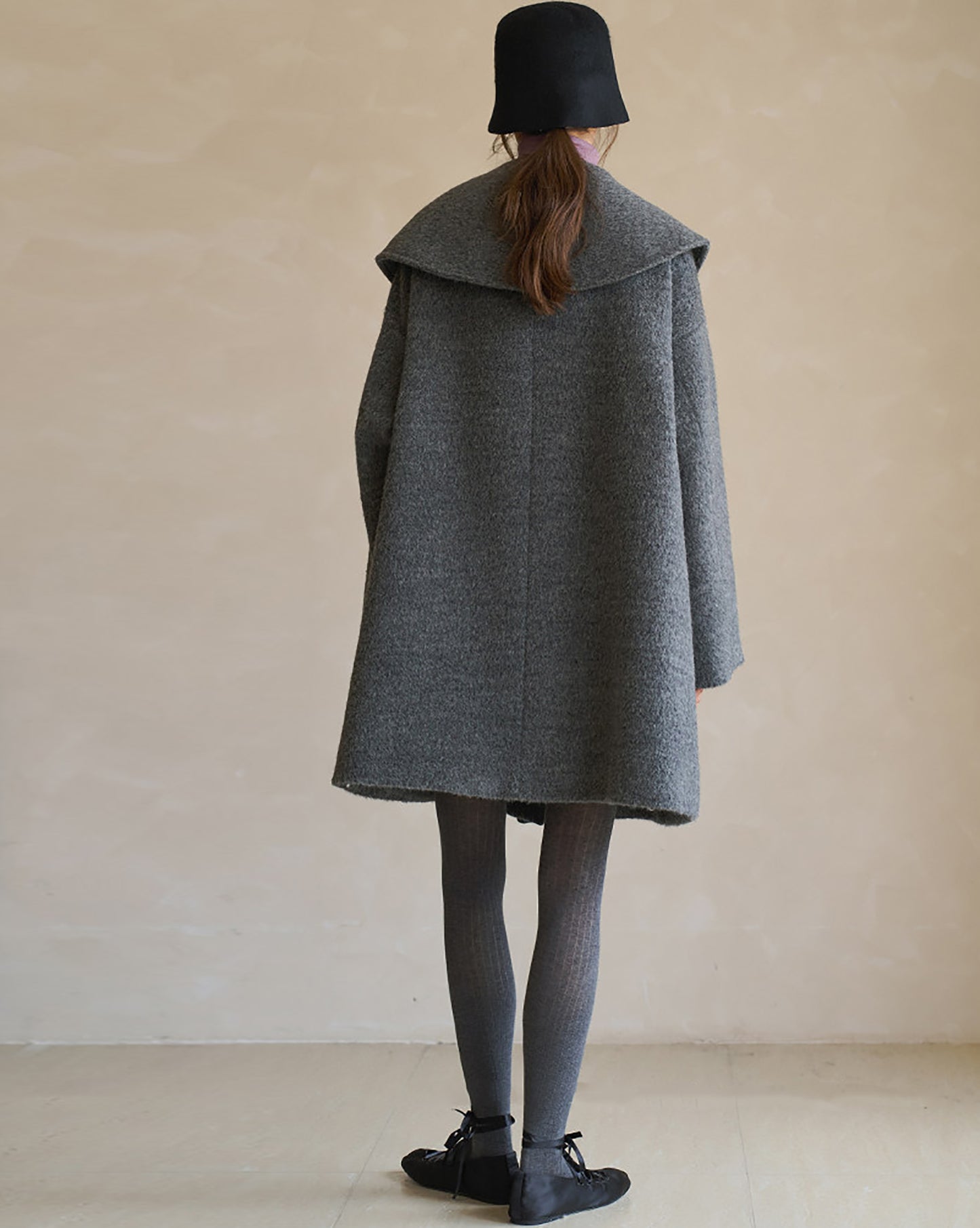 edoa Scarf Collar Alpaca Wool Trapeze Coat 