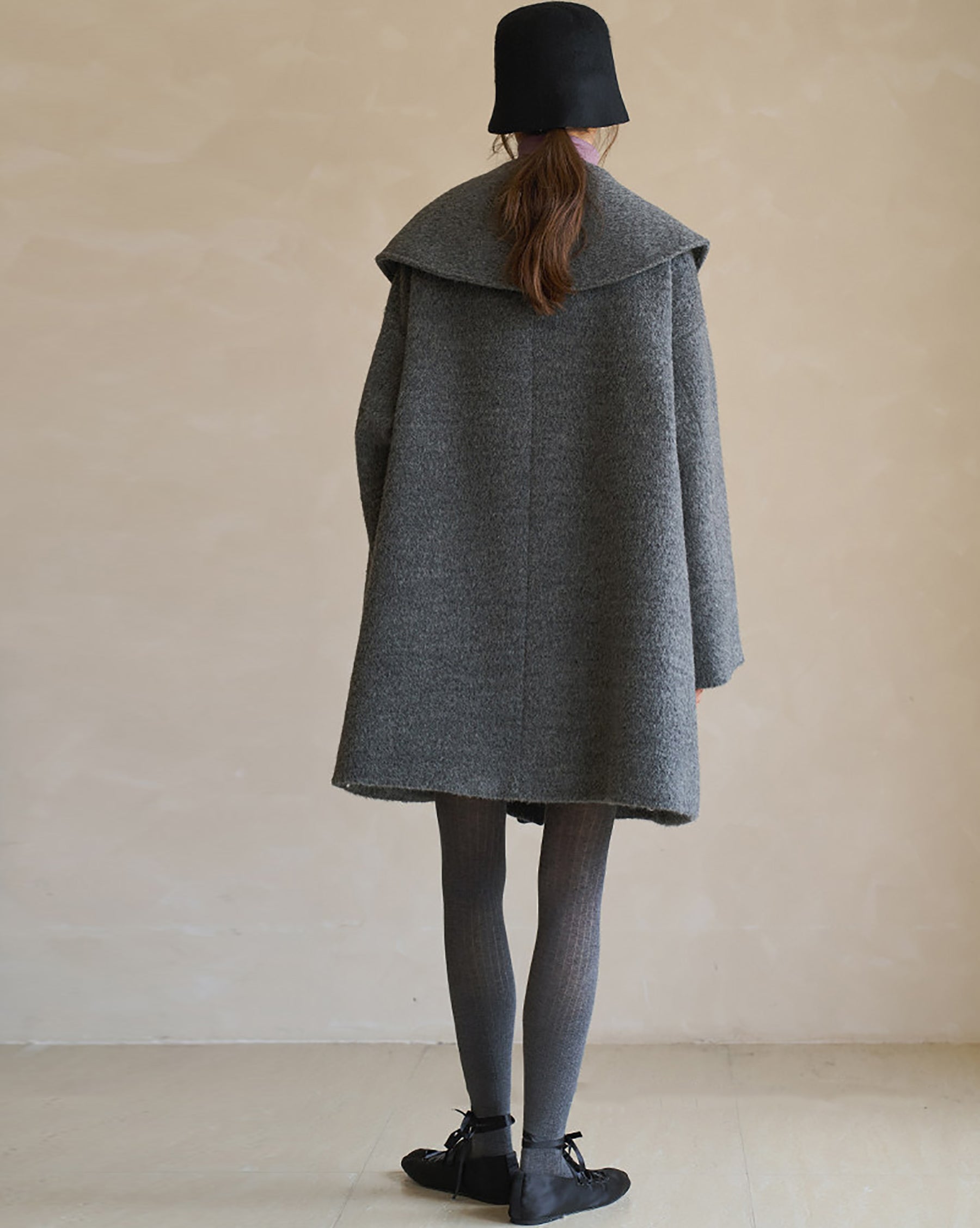 edoa Scarf Collar Alpaca Wool Trapeze Coat 