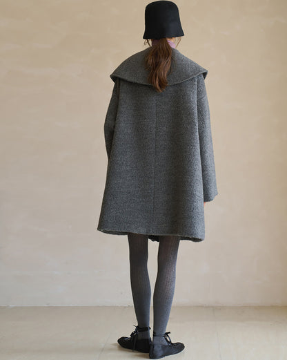 edoa Scarf Collar Alpaca Wool Trapeze Coat 