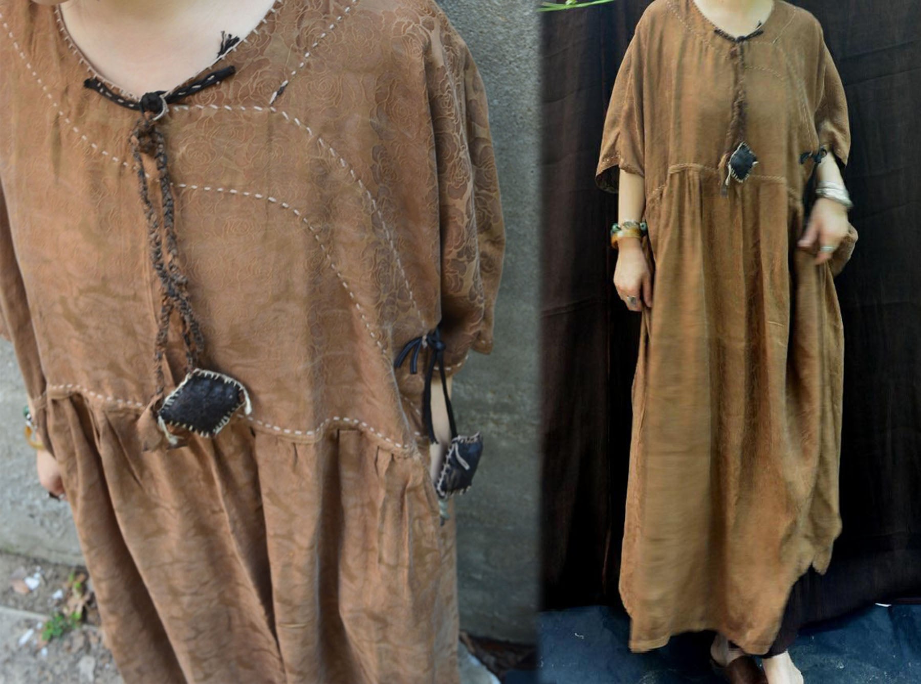 edoa Reversible Loose Fitting Mud Silk Jacquard Qipao