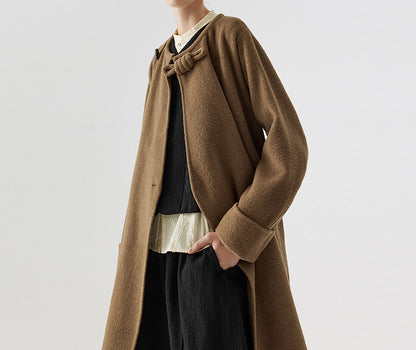 edoa Retro Chinese Style Double-faced Wool Long Princess Coat