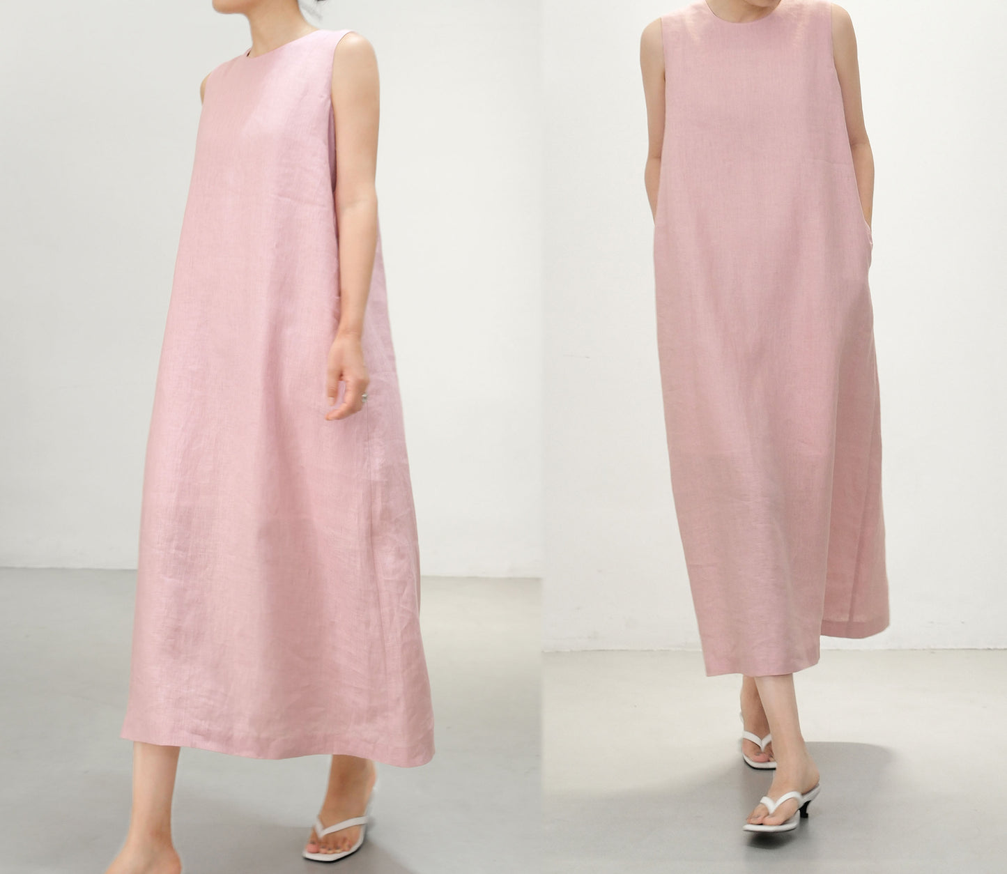 edoa Pink Linen Sleeveless Summer Dress