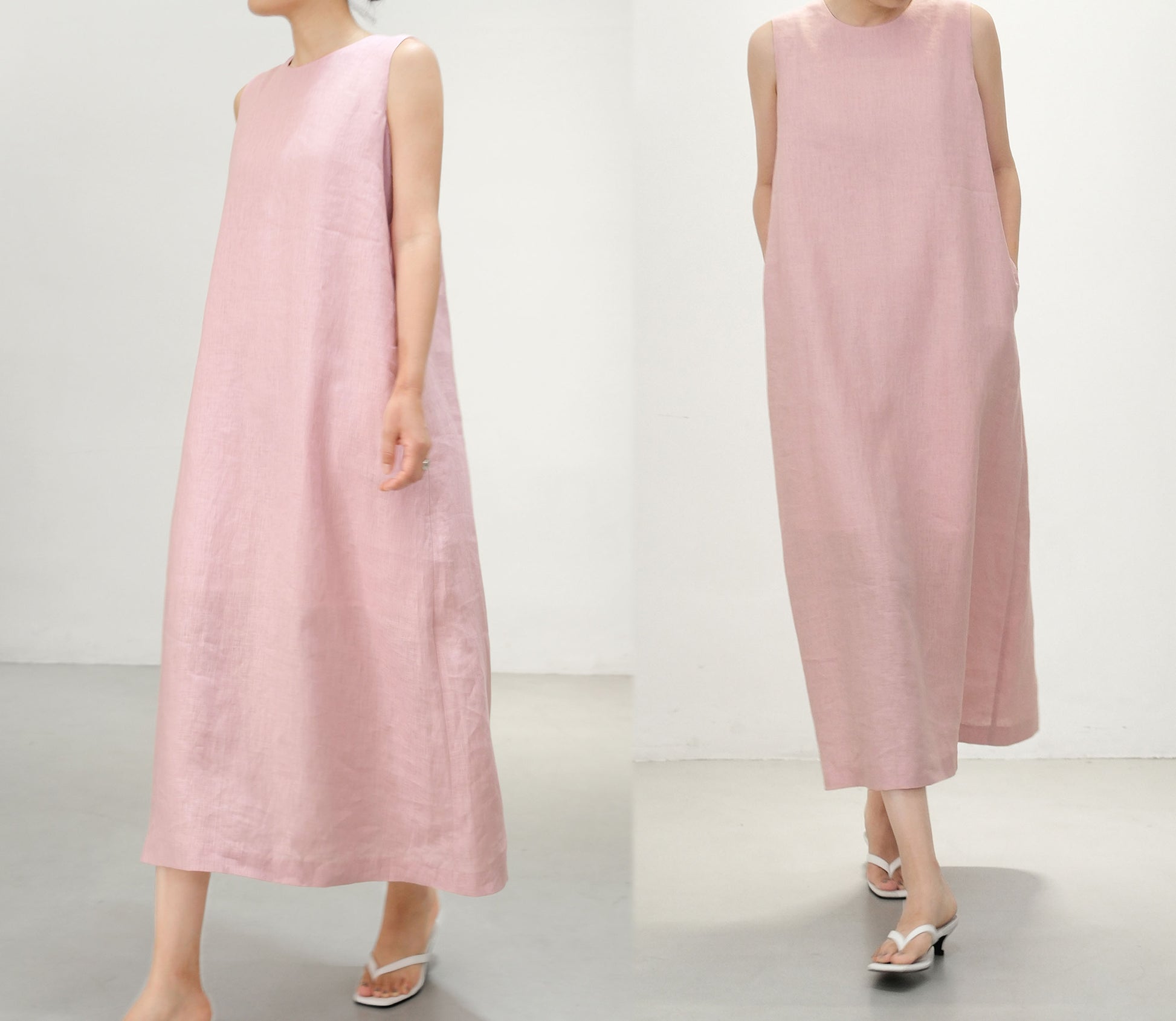 edoa Pink Linen Sleeveless Summer Dress