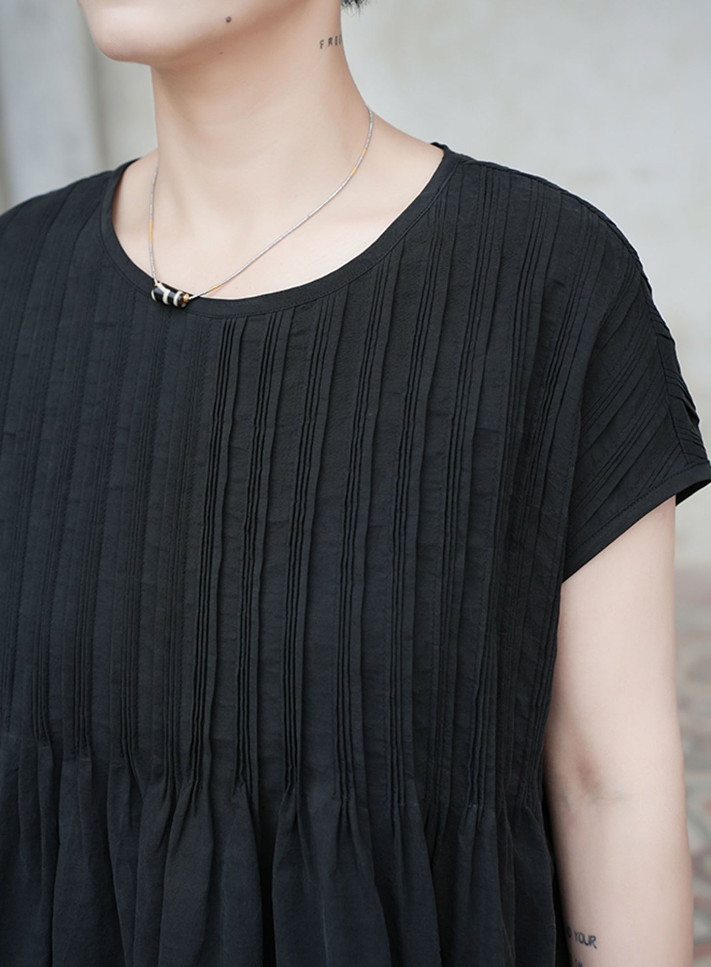 edoa Hand Pintucked Cracked Mud Silk Charmeuse Blouse