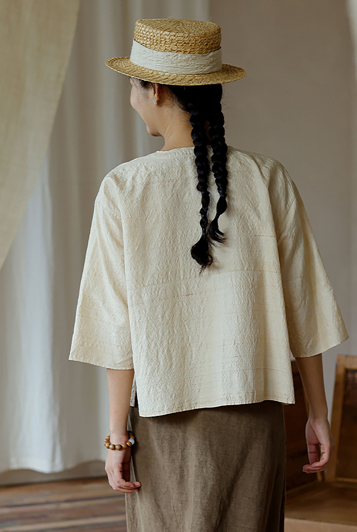 edoa Dupioni Tussah Silk Chinese Blouse