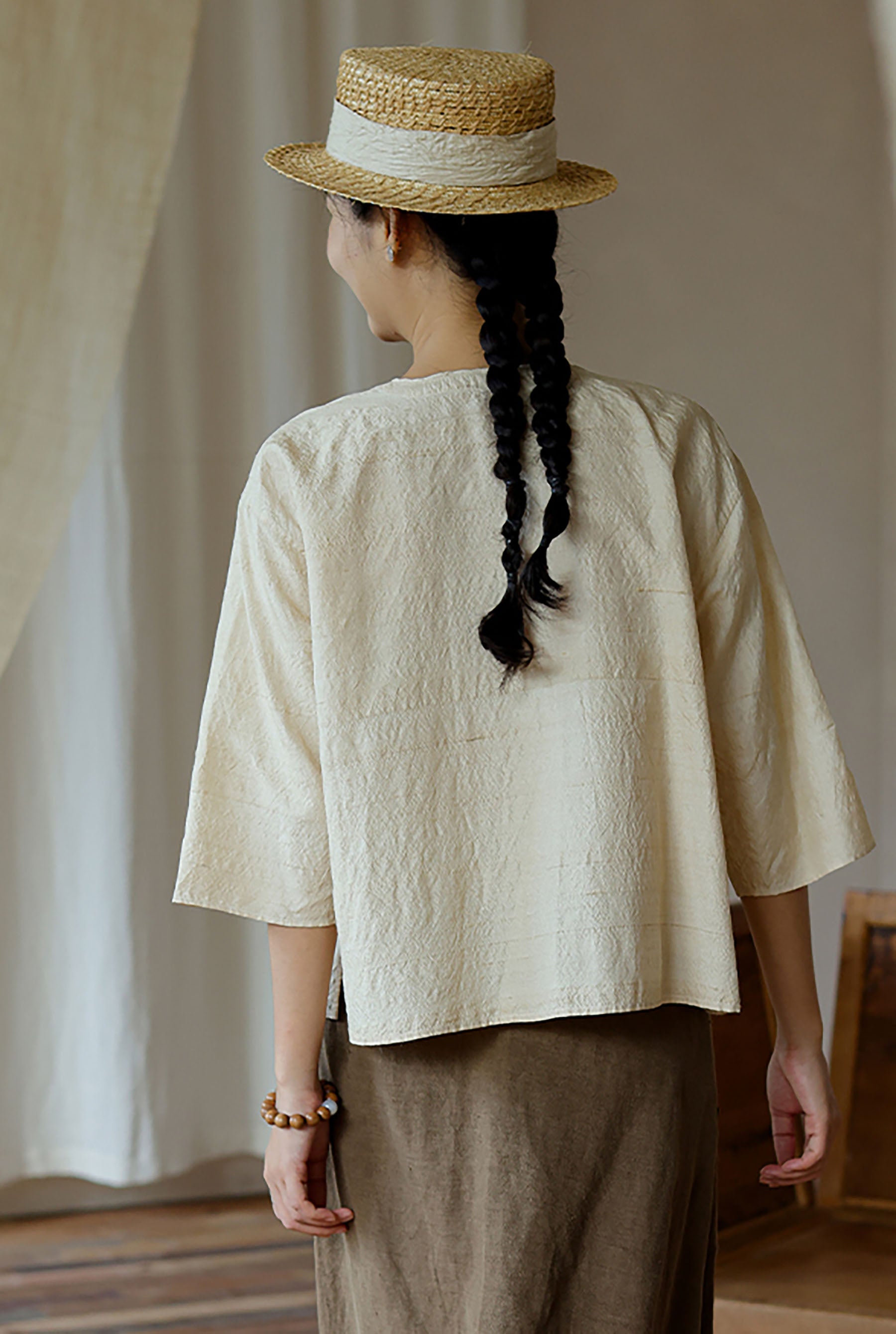 edoa Dupioni Tussah Silk Chinese Blouse