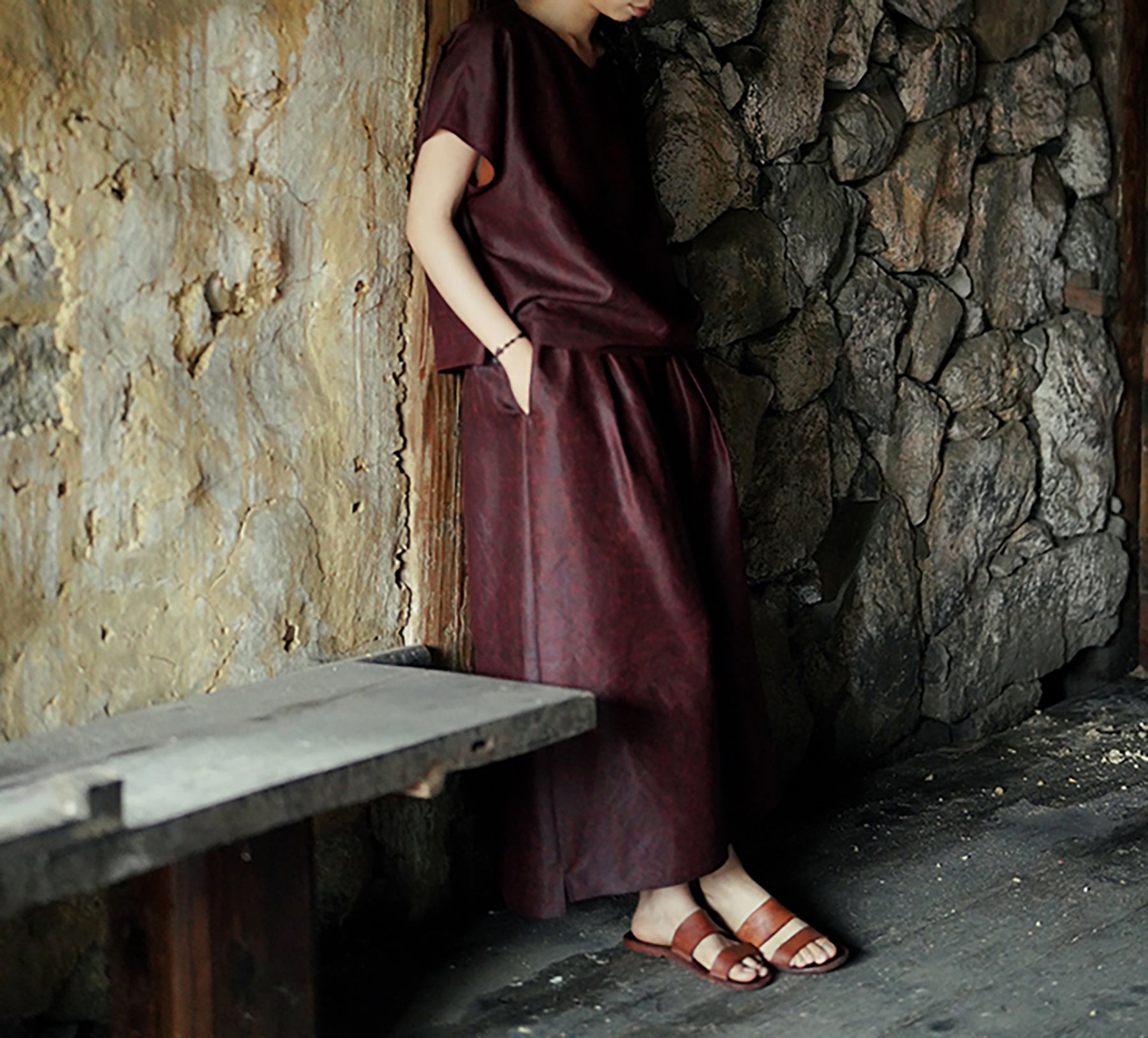 edoa Rusty Red Mud Silk Summer Top