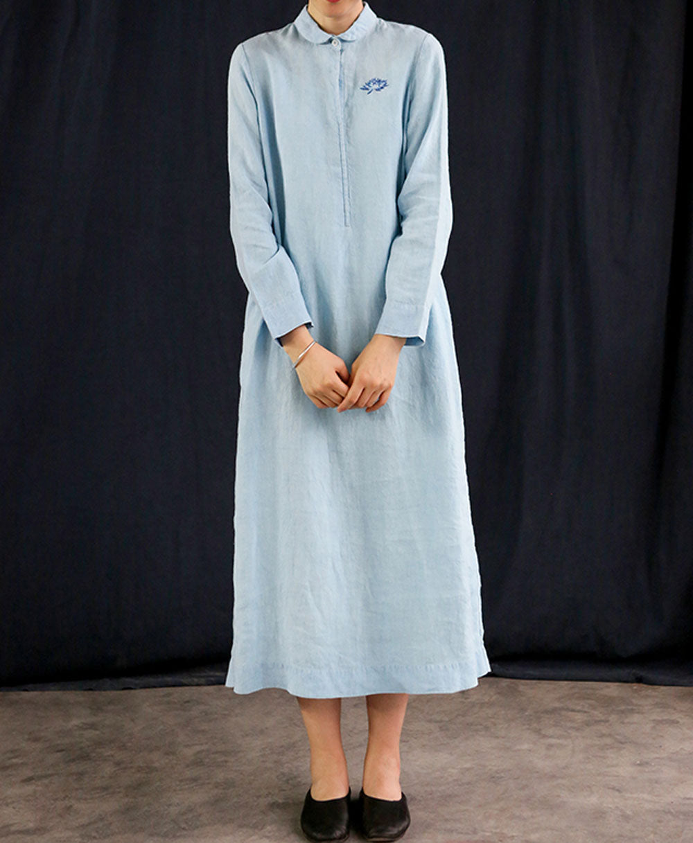 edoa Yarn Dyed Linen A Line Shirtdress