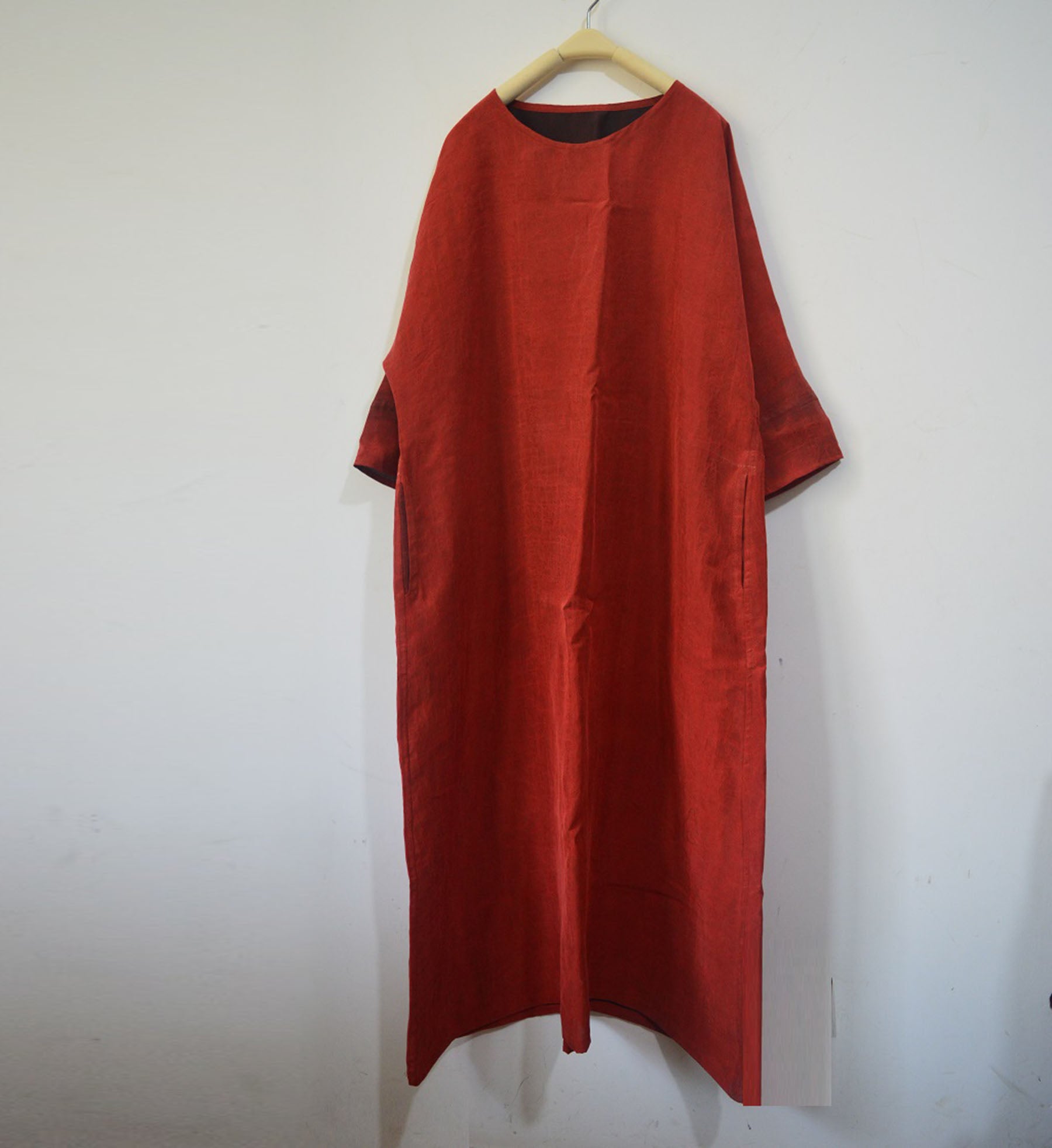 edoa Red Mud Silk A Line Dress