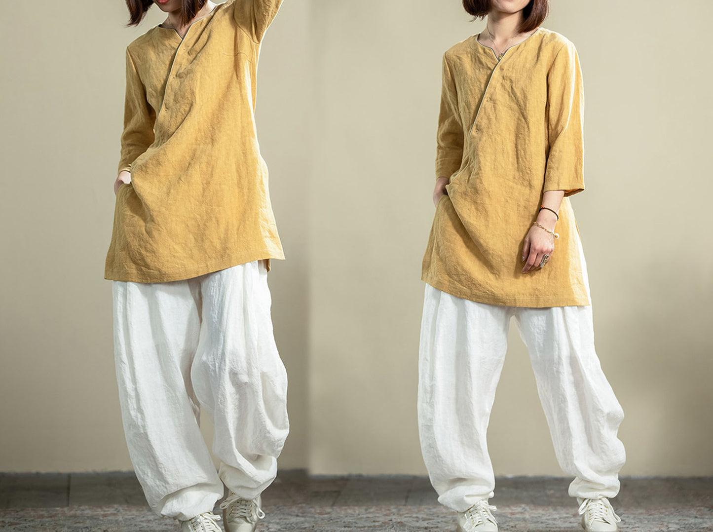 edoa Washed French Linen Qipao Top 