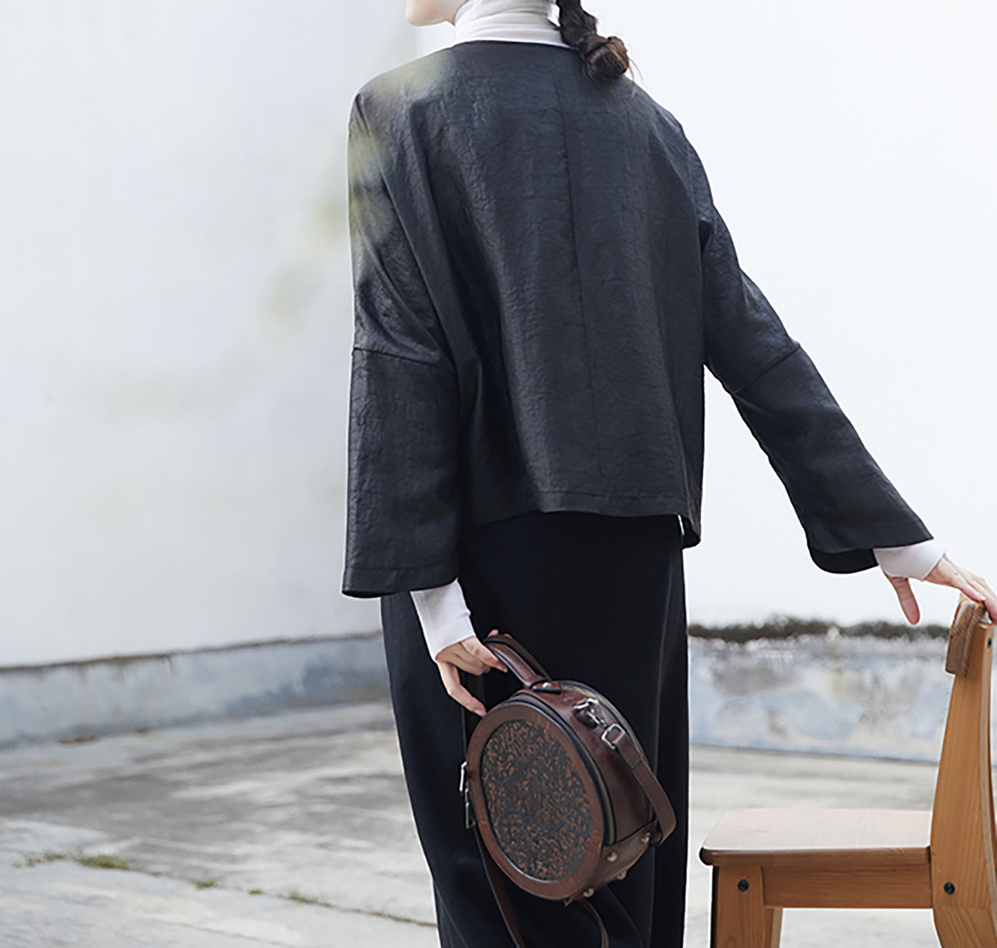 edoa Cracked Mud Silk Asymmetric Placket Chinese Jacket 
