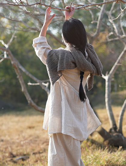 edoa Flax Linen Blouse with Ruffled Hem
