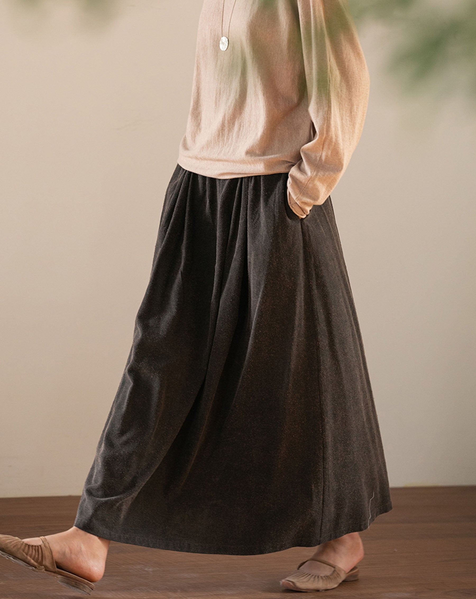 edoa Hand Loomed Mud Tussah Silk A-line Skirt 