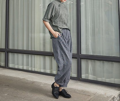 edoa Yarn Dyed Linen Chinese Shirt