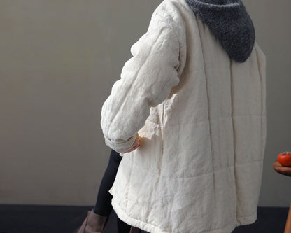 edoa Peter Pan Collar Linen Quilted Modified Chinese Coat 