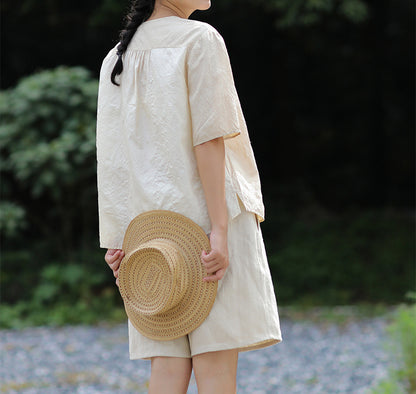 edoa Tussah Dupioni Silk V-neck Blouse