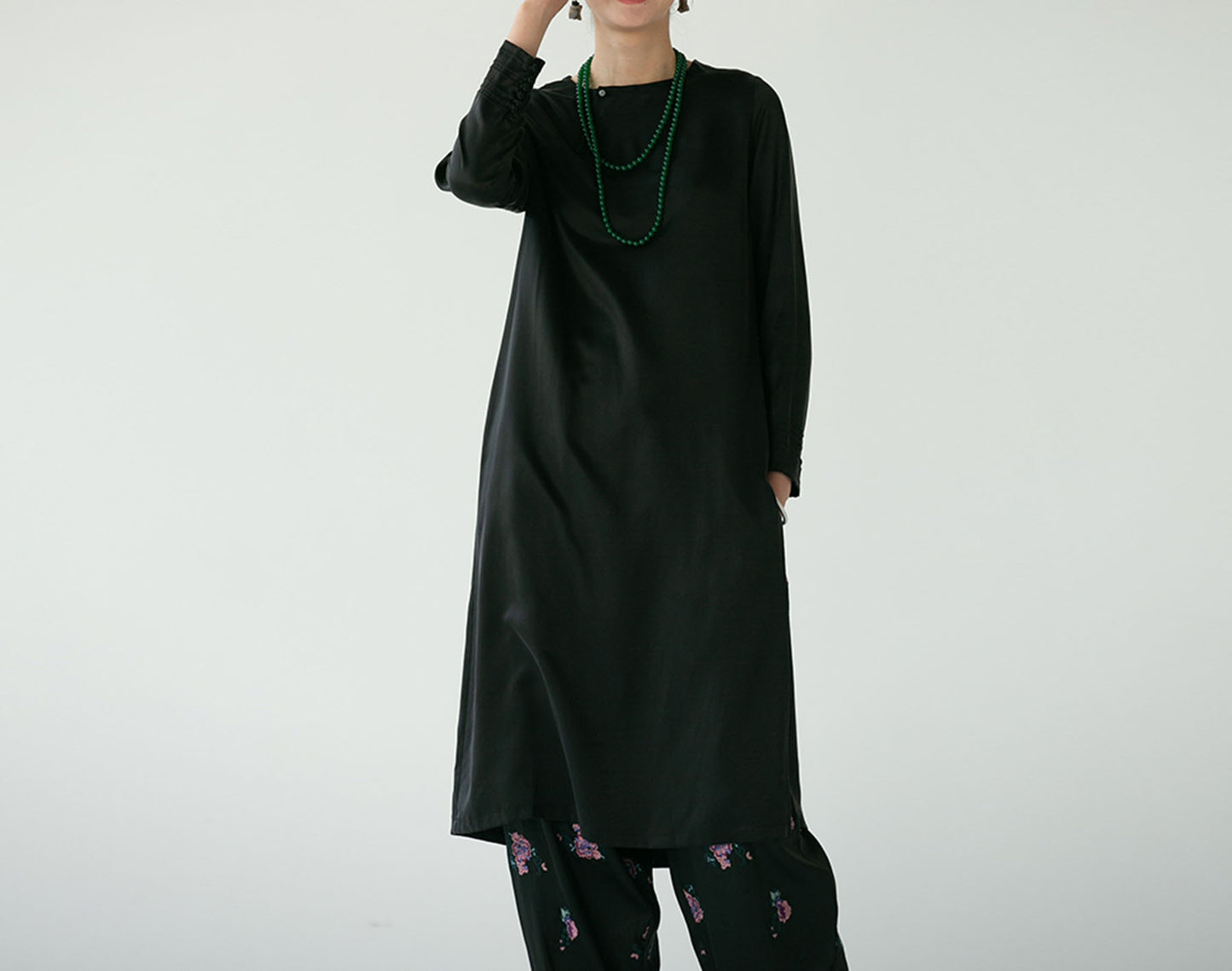 edoa Silk Charmeuse High Slit Tunic