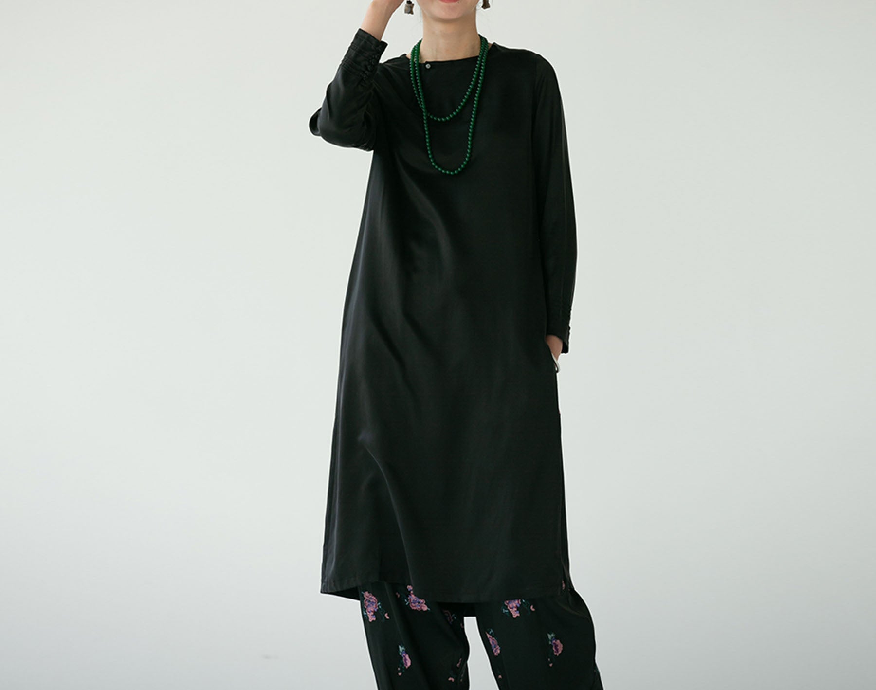 edoa Silk Charmeuse High Slit Tunic