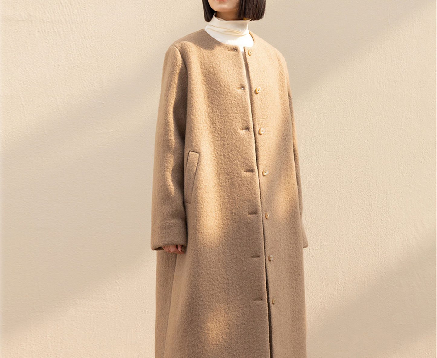 edoa Winter Boiled Wool A-line Long Coat 