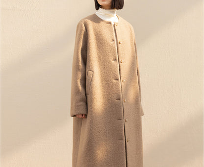 edoa Winter Boiled Wool A-line Long Coat 