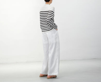 edoa Pink Wide Leg Linen Pants with pockets