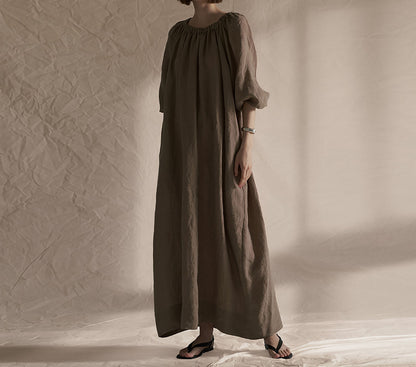 edoa Gathered Long Linen Dress 