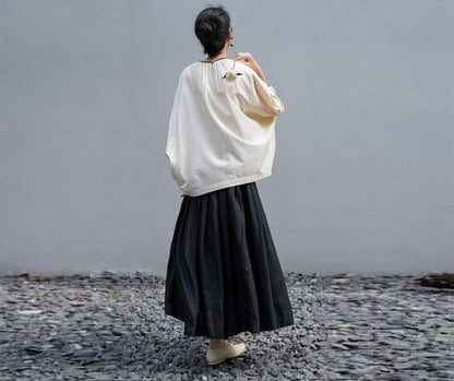 edoa Black Dupioni Tussah Silk Skirt