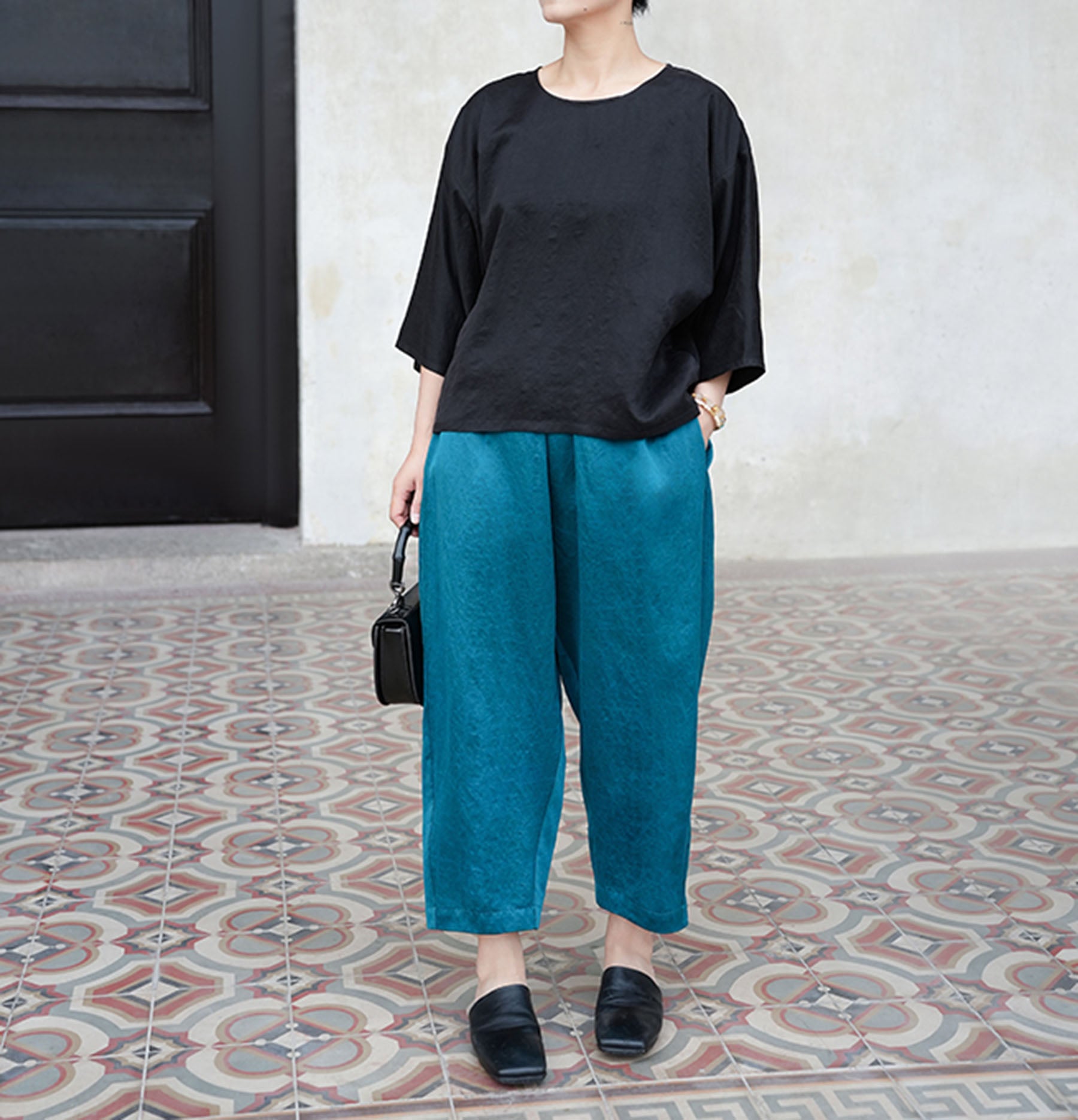 edoa Cracked Mud Silk Charmeuse Tappered Pants 