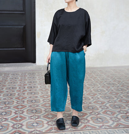 edoa Cracked Mud Silk Charmeuse Tappered Pants 