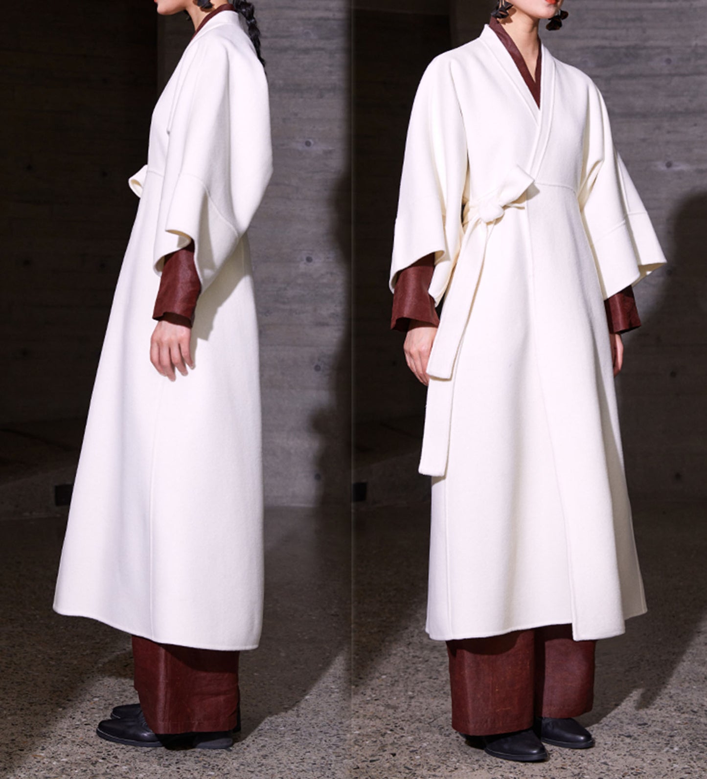 edoa Double Faced Wool Tie Coat 