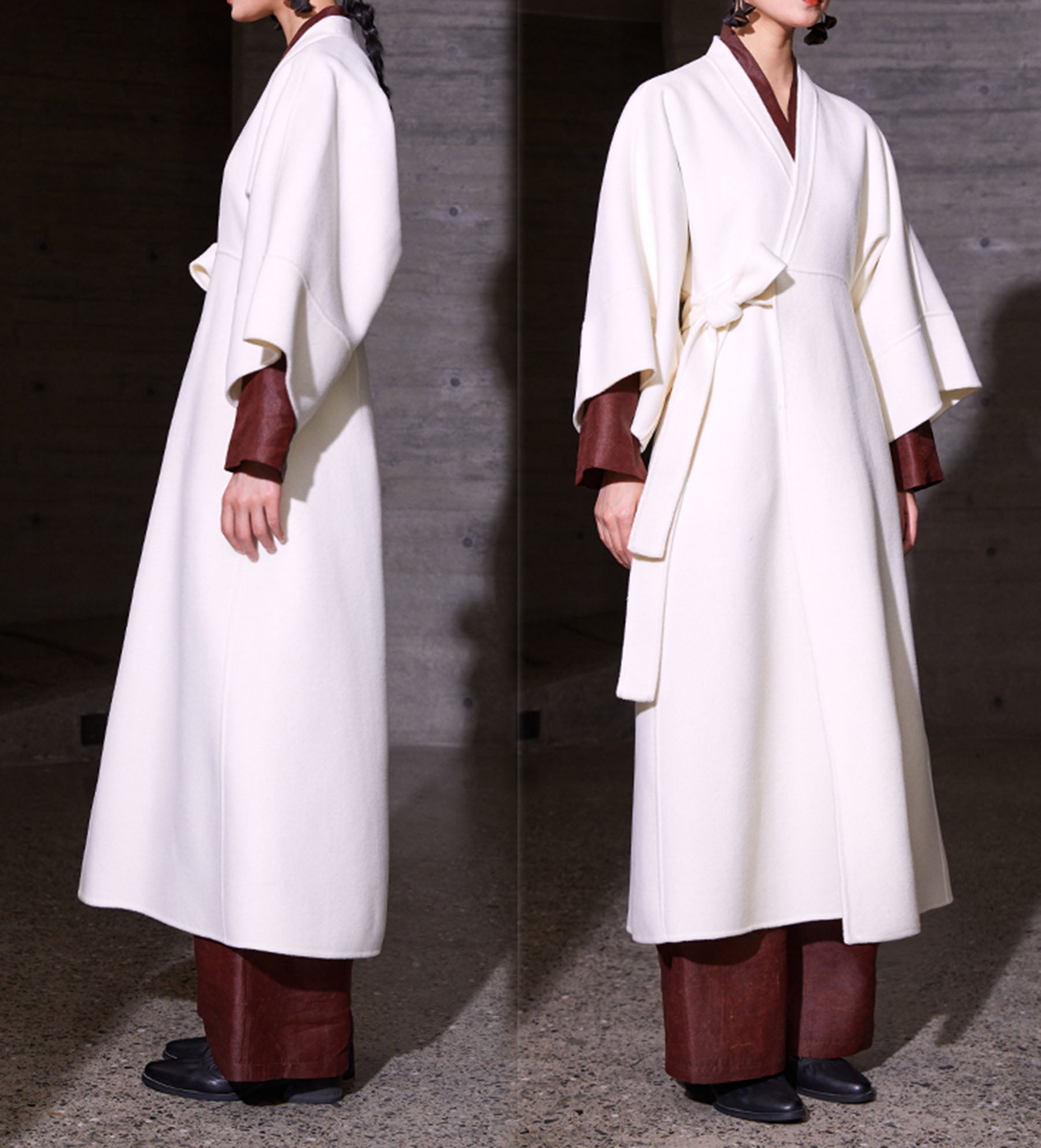 edoa Double Faced Wool Tie Coat 